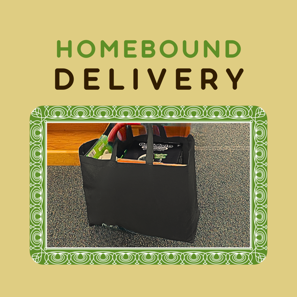 Homebound Delivery image with a picture of a bag of books