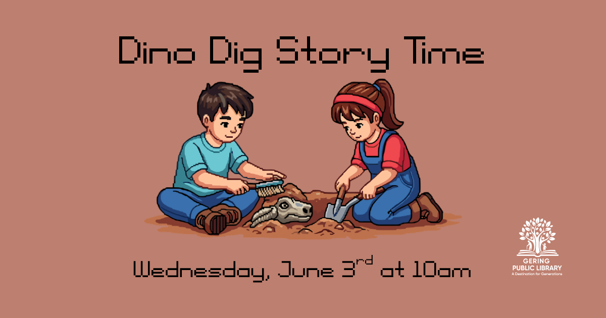 Two kids uncovering a fossilized skull of an animal or dinosaur.